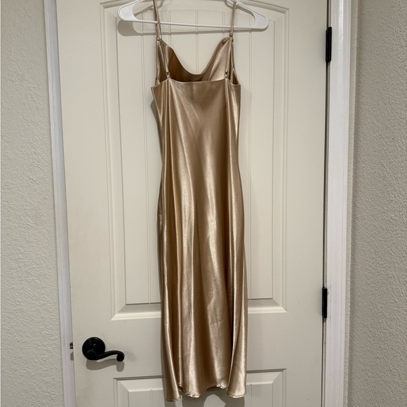 Birdy Grey Shiny Satin Midi Champagne Dress - Picture 4 of 5